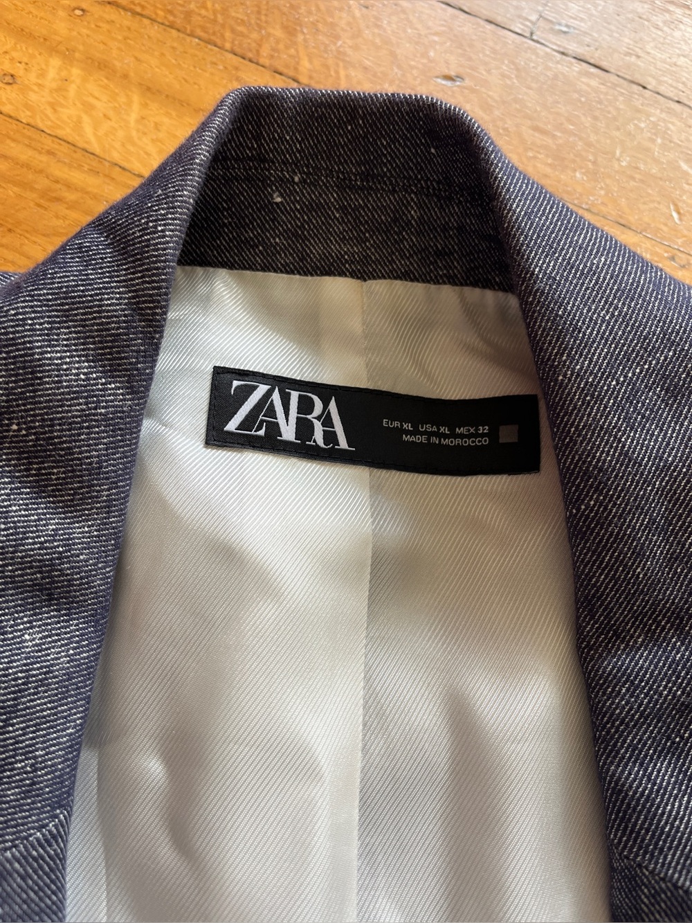 Zara linen blend denim chambray oversized blazer jacket strong shoulder XL blue - Picture 2 of 11